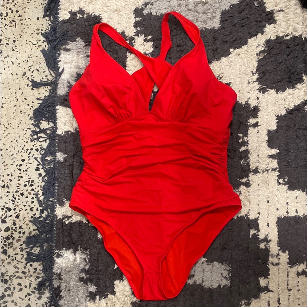 Stylish Red women’s tummy control One Piece Swimsuit